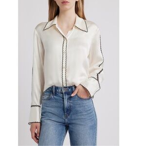 Rails Eloise Embroidered Silk Button Up Blouse